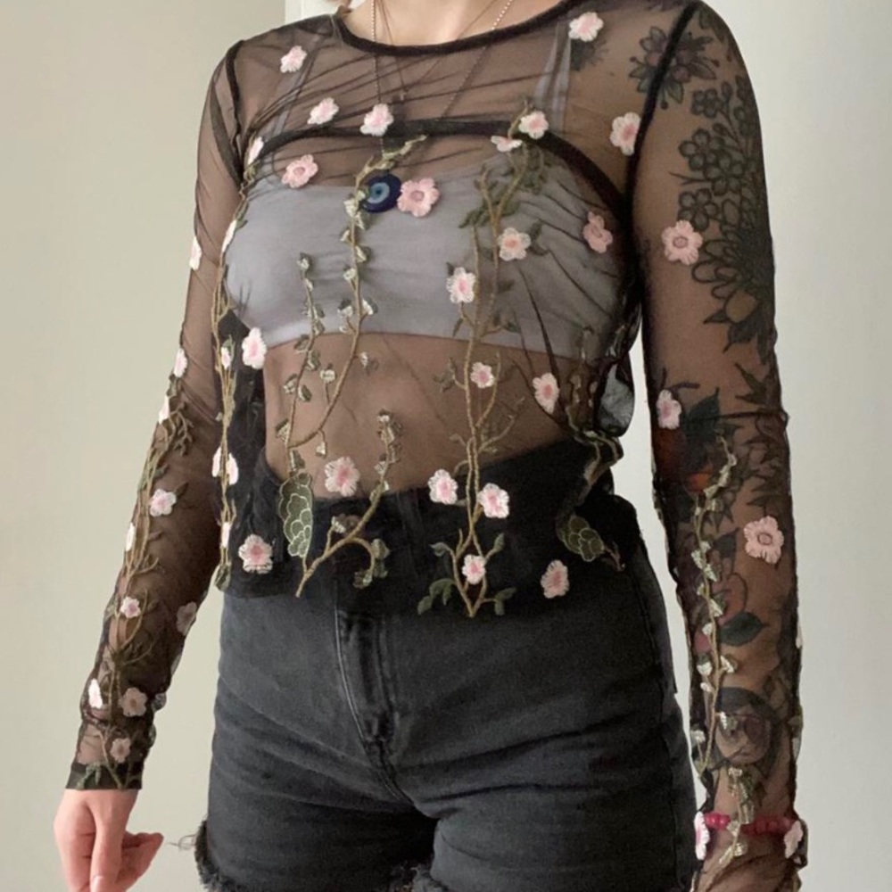 Floral Mesh Long Sleeve Shirt